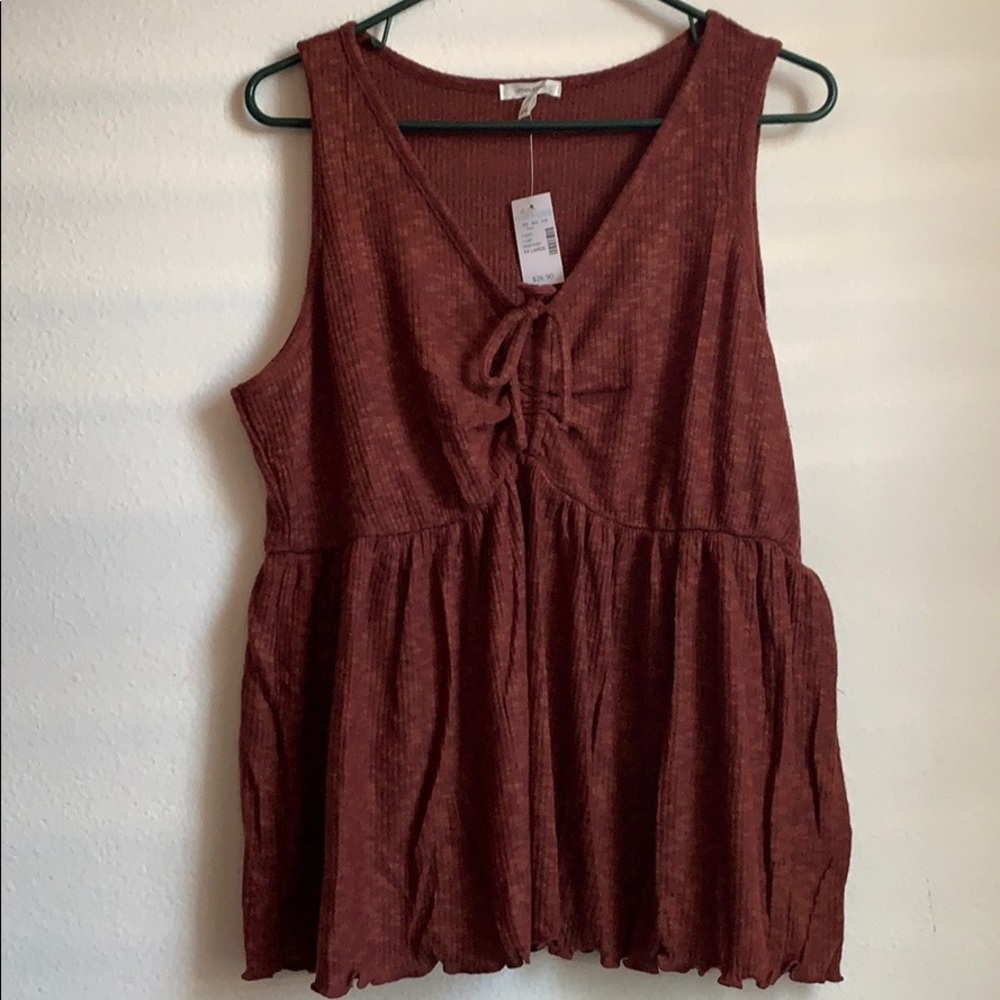 NEW Maurices Rustic Brown Drawstring Ribbed Tank